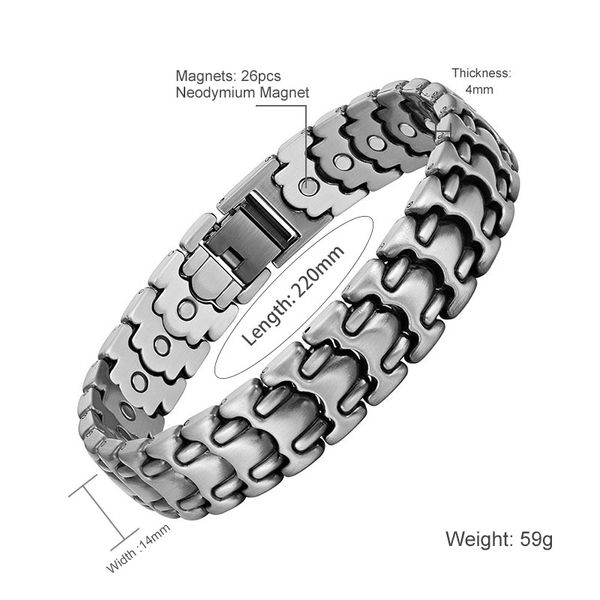 Bracciale magnetico vintage color argento antico per polsino da uomo 26 pezzi magneti fascino braccialetti di salute regalo di gioielli