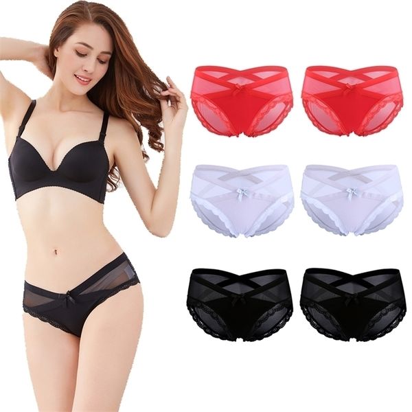 AnnItilove 6 pçs / lote Mulheres Underwear Sexy Lace Calcinha Cetim Cantim Confortável Lingerie Mulher Underwears 201112