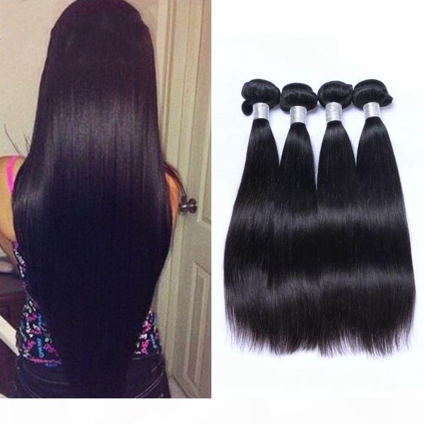 

straight hair bundles non remy hair extensions 4 bundle 8-26 inch double weft indian human hair bundles, Black