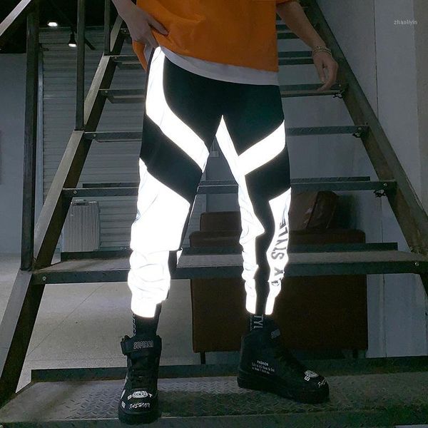 

riinr 2020 new summer men women sweatpant flash reflective pants joggers hip hop dance show party night jogger baggy trousers1, Black