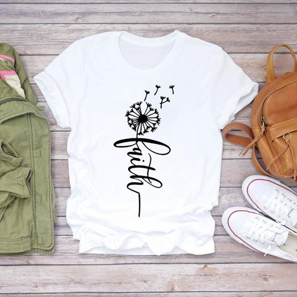 

women t shirts plant faith letter clothing printing 90s short sleeve print lady womens graphic t shirt female tee shirt, White