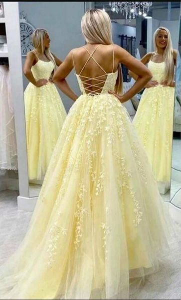 

ladies' lace appliques prom dresses long spaghetti straps lace-up back sleeveless formal evening party gowns vestido de festa, Black