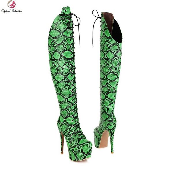 

boots plus size women over the knee snake grain high fashion round toe side zipper thin heels shoes 2021 winter, Black