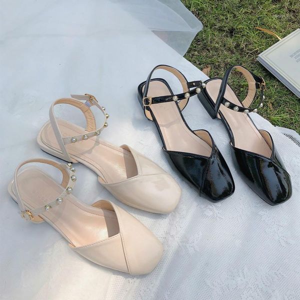 

baotou sandals for women 2020 new summer square toe woman student simple all-match elegant style flat platform sandalias1, Black