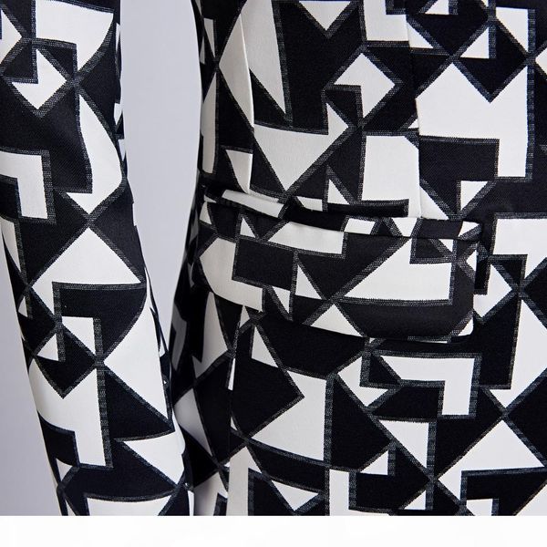 

car&ffi new men fashion black white triangle pattern blazer slim fit designs costume homme stage clothes for singers suit jacket, White;black