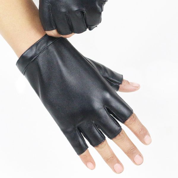 

fashion female thin breathable pu leather punk hip-hop dance women half finger driving nightclub show gloves a74, Blue;gray