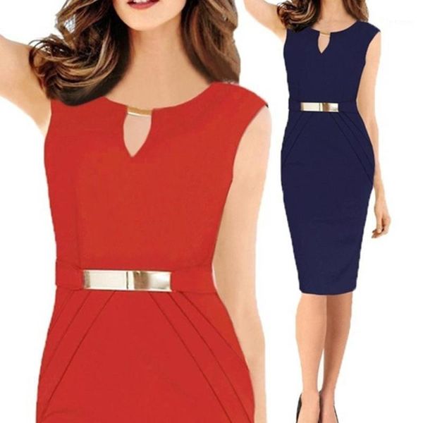 

office lady solid color sleeveless hollow o neck knee length slim pencil dress party wedding elegant dress1, Black;gray