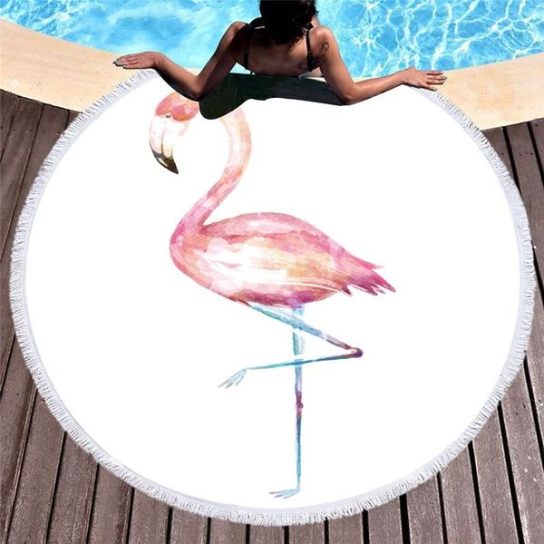 

150*150cm flamingo beach towel polyester tapestry round yoga mat tassel beach shawl wrap mat towels picnic cloth customizable dbc dh1173