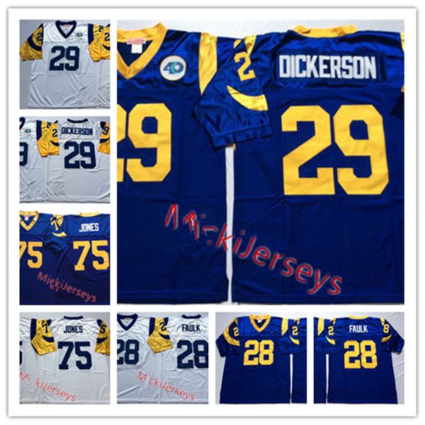 

mens ncaa #75 deacon jones vintage football jersey stitched white royal #28 marshall faulk #29 eric dickerson san louis jersey m-3xl, Black