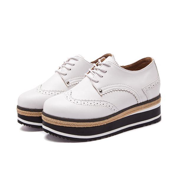 

lucyever womens oxford flat platform spring pu leather flats brogues vintage lace up round toe loafers casual shoes woman, Red;white