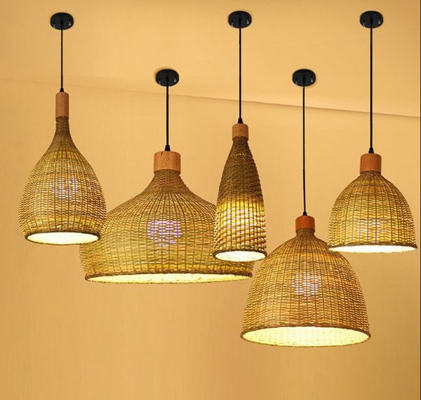 Arturest bambu pingente luz para sala de estar restaurante cozinha chandeliers lâmpadas interior retro arte decoração lanterna lumbshade