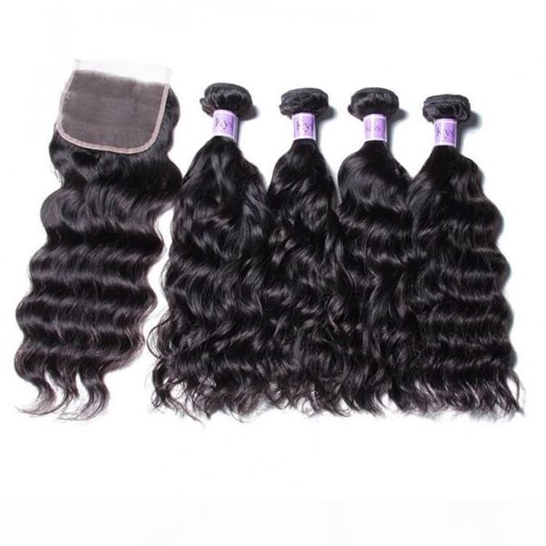 

tkwig hair 7a serie brazilian 4 pcs natural wave virgin hair with closure lace front dark brown, Black;brown