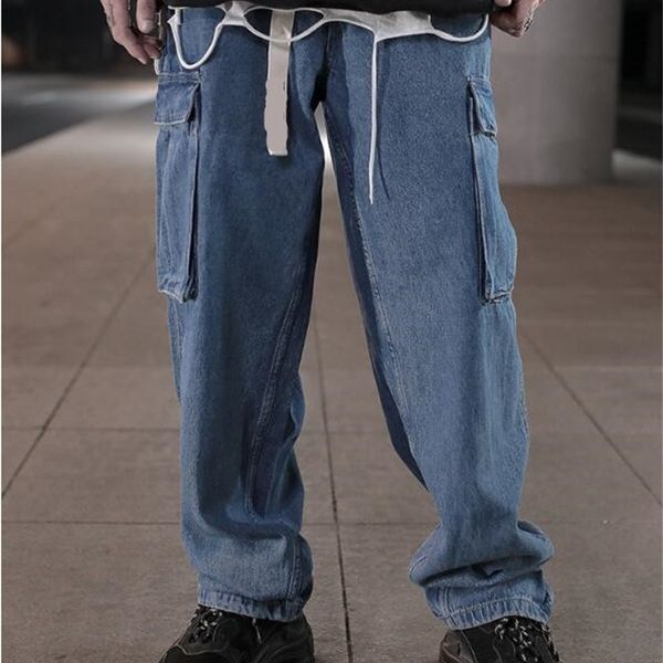 

2021 japanese black streetwear straight-blue brem high-street fashion denim hip hop overalls in men's cargo pants 0epm