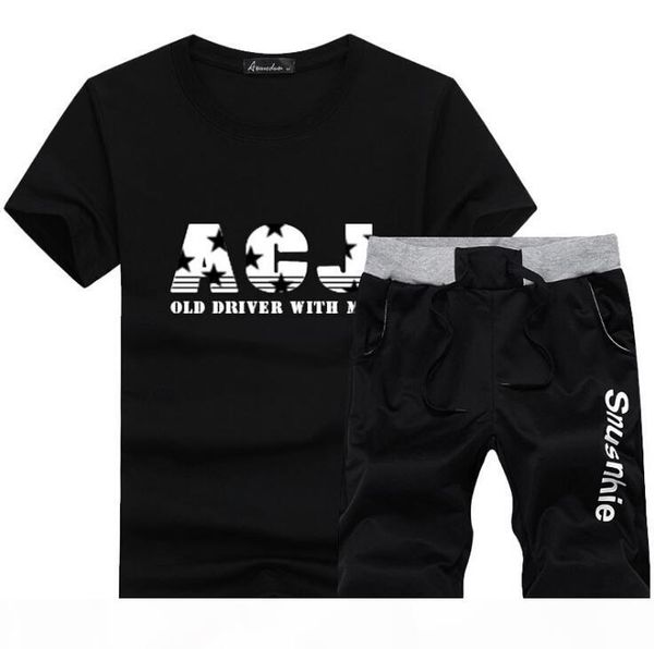 

new designer mens tracksuits summer t-shirt+pant sportswear sets short sleeve running jogging plus size, Gray