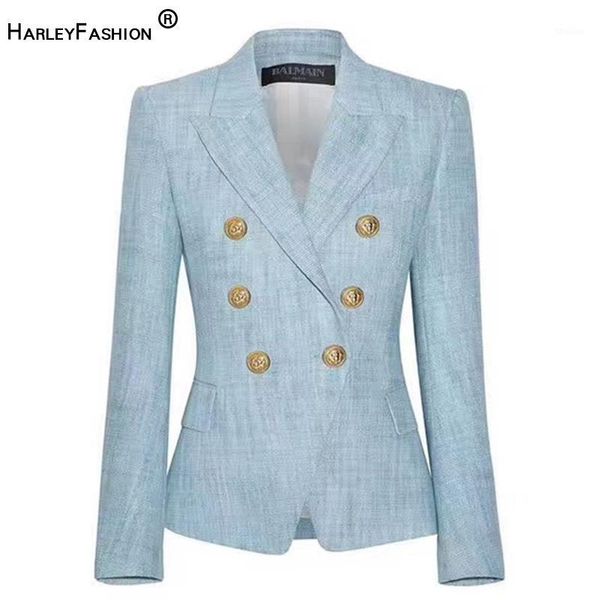 

women's suits & blazers harleyfashion european women elegant light blue blazer metal buttons casual slim jackets outerwear blazers1, White;black