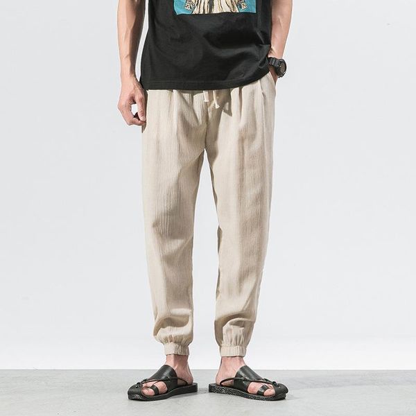

cotton linen casual harem pants men joggers man summer trousers male chinese style baggy pants harajuku clothing plus size, Black