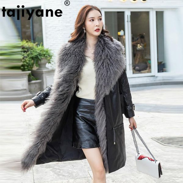 

real genuine leather jacket autumn winter coat women clothes 2020 wool fur collar sheepskin down coat korean vintage zt40631, Black