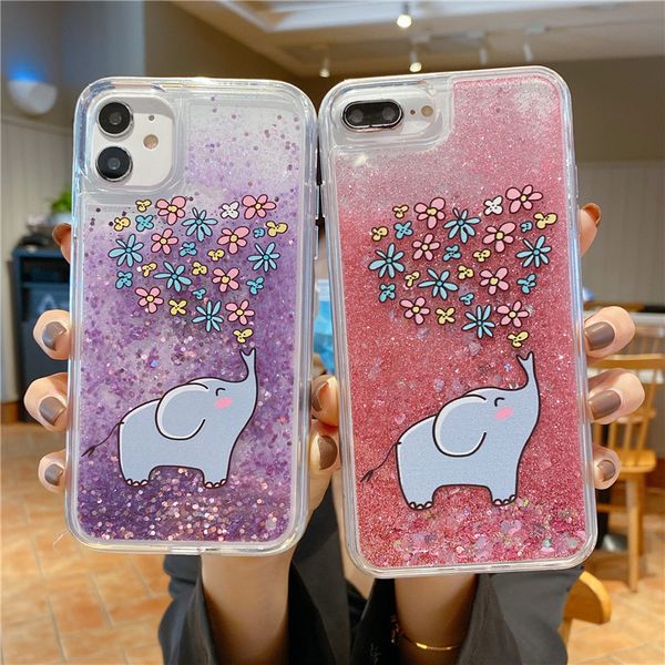 

glitter elephant flower pink purple liquid quicksand cell phone case for iphone 11 pro 6 6s 7 8 plus xs max xr xs