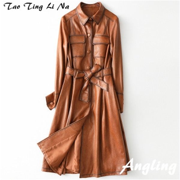 

2019 new fashion genuine sheep leather trench h49 1028, Tan;black