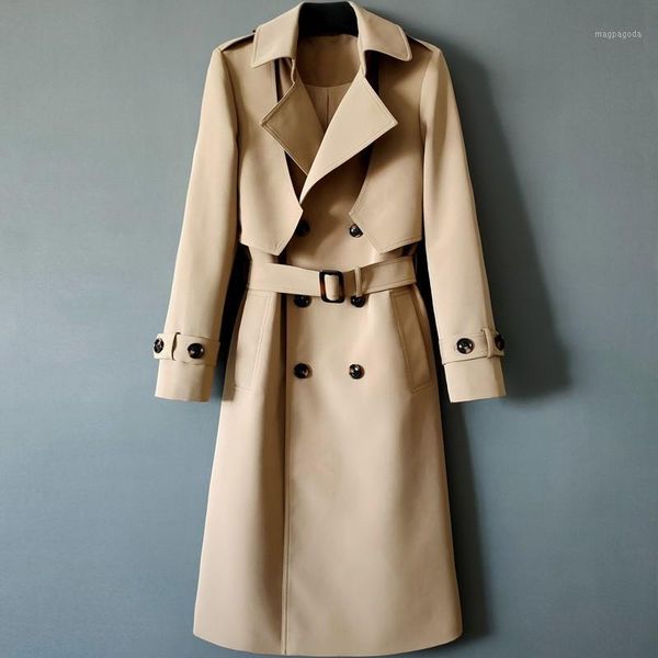 

classic solid color mens trench luxury autumn winter overlength double breasted male coats size 6xl fashion male jackets1, Black