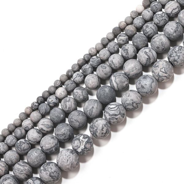 

1strand 4 6 8 10 12mm natural stone dull polish matte map stone bead for jewelry making supplies diy bracelets beads h qylqzn, Silver
