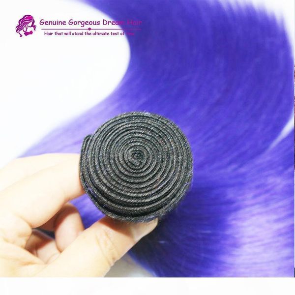 

weft 1pcs lot peruvian ombre two tone #1b blue purple ombre hair straight 3pc lot ombre human hair extensions hair wefts, Black