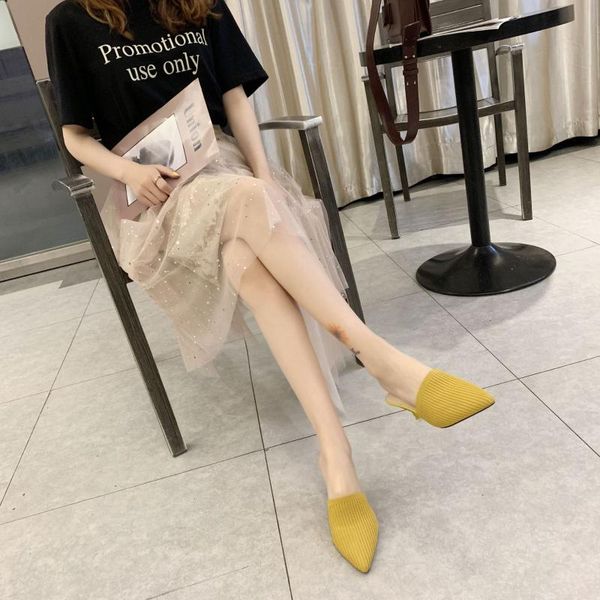 

2020 лето нового стиля указал дышащие сандалии и тапочки сплошного цвета трикотажных изобразительного каблука женских, Black