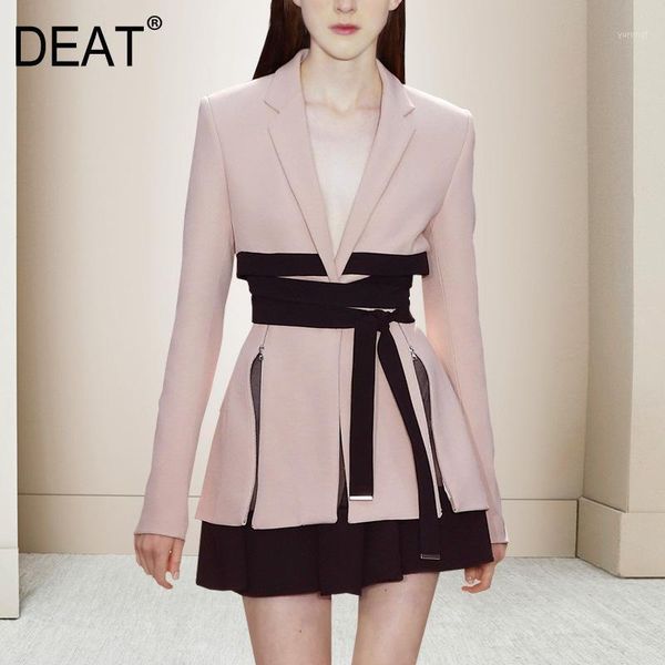 

deat] 2020 new women's blazer two piece set drawstring lacing full sleeve deep v collar slim fit office lady design cloth ar4201, Gray
