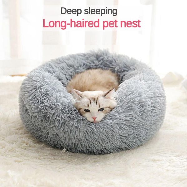 

long plush soft pet bed kennel dog round cat winter warm sleeping bag puppy cushion mat portable cat supplies