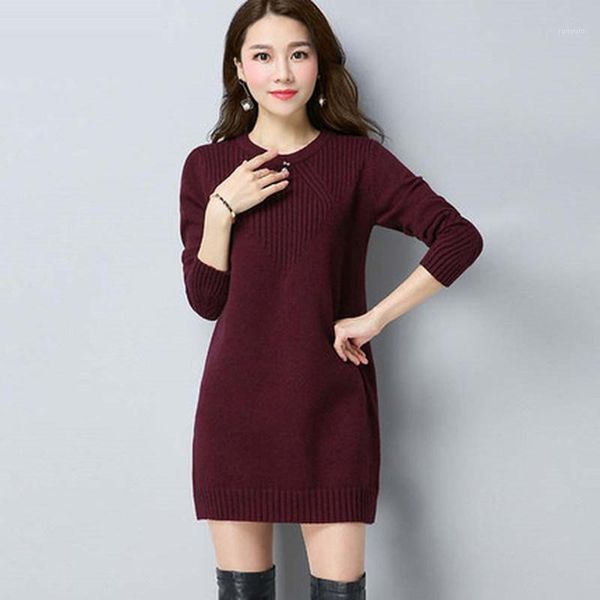 

2019 spring and autumn new fashion ladies loose long section round neck bottoming sweater1, White;black