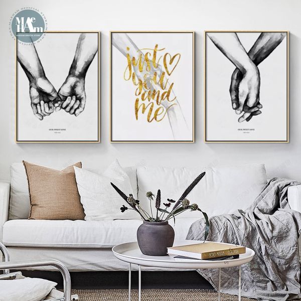 

black and white holding hands poster canvas prints romanticpainting nordic wall art pictures for living room minimalist decor