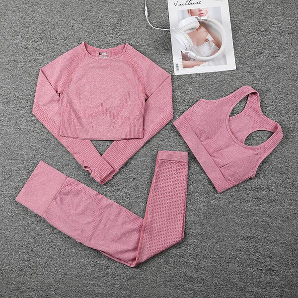 

women seamless sports suits fitness yoga set gym workout clothing long sleeve crop shirts high waist running leggings pants c0122, Black;white