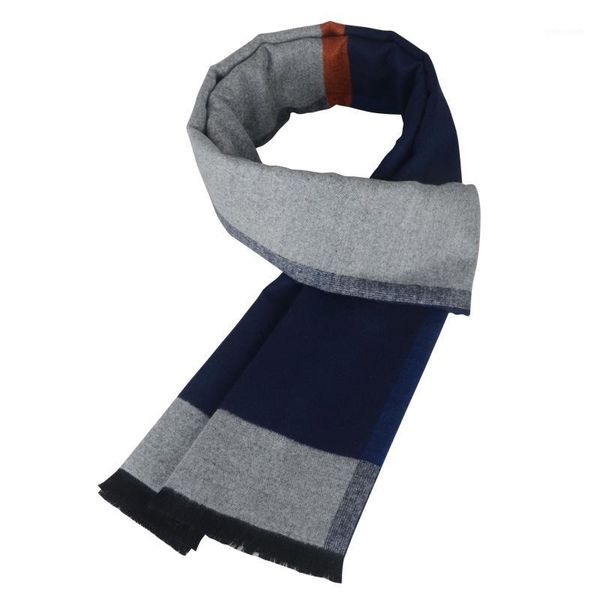 

scarves windj color stitching geometric cashmere warm scarf for men winter soft cotton business1, Blue;gray