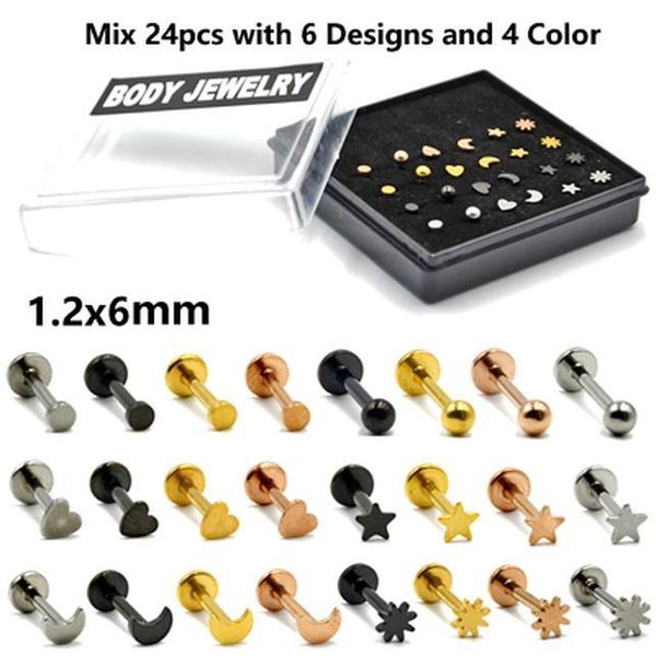 

bog-24pcs/lot 316l surgical steel charming labrets stud ring ear tragus cartilage ball lip ring earrings body piercing jewelry q bbywes, Silver