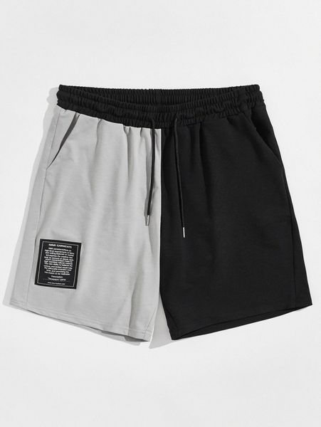 

men two tone patched drawstring waist track shorts i0rq#, Black