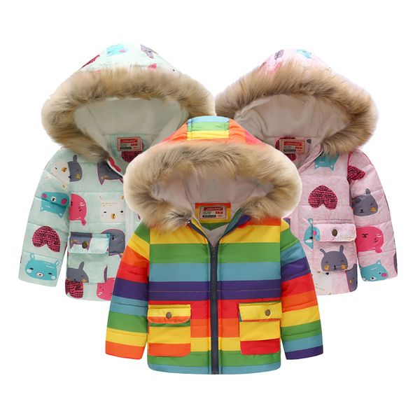 

2020 children warm coat kid winter down print rainbow snow jacket boy windbreaker outerwear girls parkas coats, Blue;gray