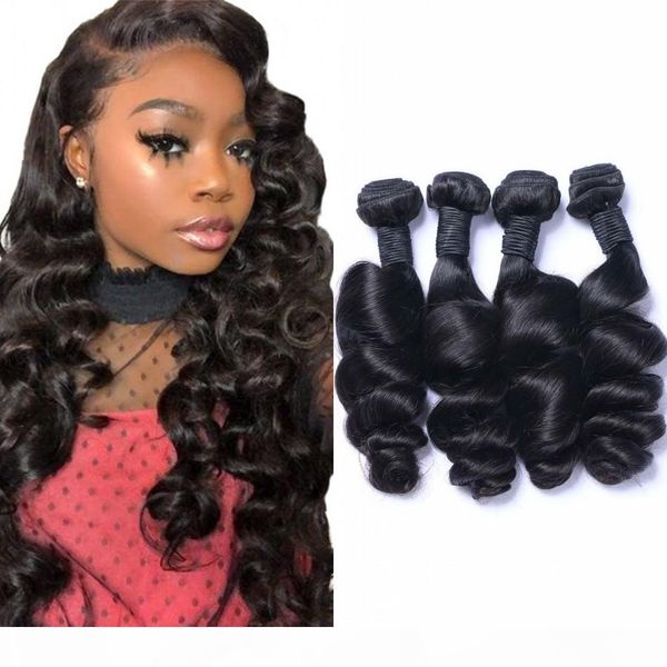 

loose wave mongolian hair weft unprocessed human hair bundles 4pcs natural color hair weave bundles for women, Black