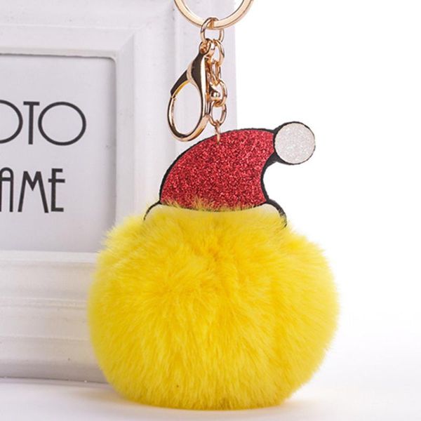 

fluffy faux fur ball pompom keychain women bag charms christmas hat key ring trinket car keyring chains friend gift wholesale, Silver