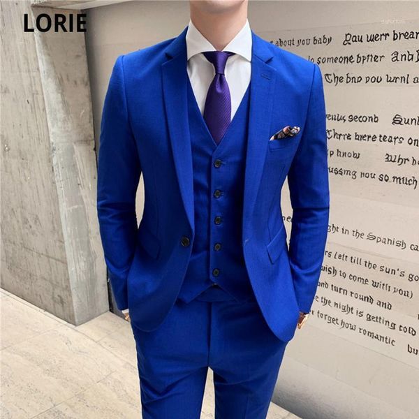 

lorie royal blue men suits for wedding jacket + vest + pant business office formal prom party banquet men's 3 pieces plus size1, White;black