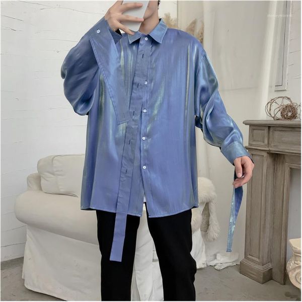 

men's casual shirts 2021 spring and autumn youth male streamers long-sleeved shirt solid color fashion jacket black / blue s-xl1, White;black