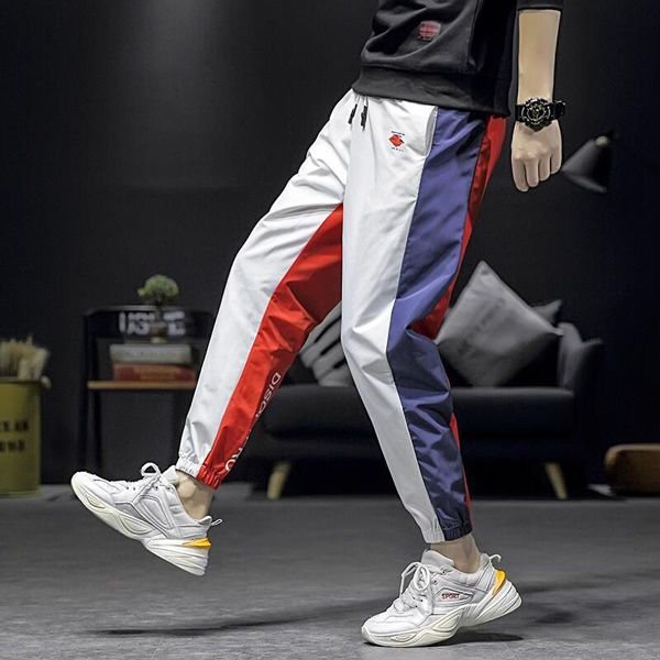 

casual long trend color matching work clothes loose guard legged sports autumn new men's pants, Black
