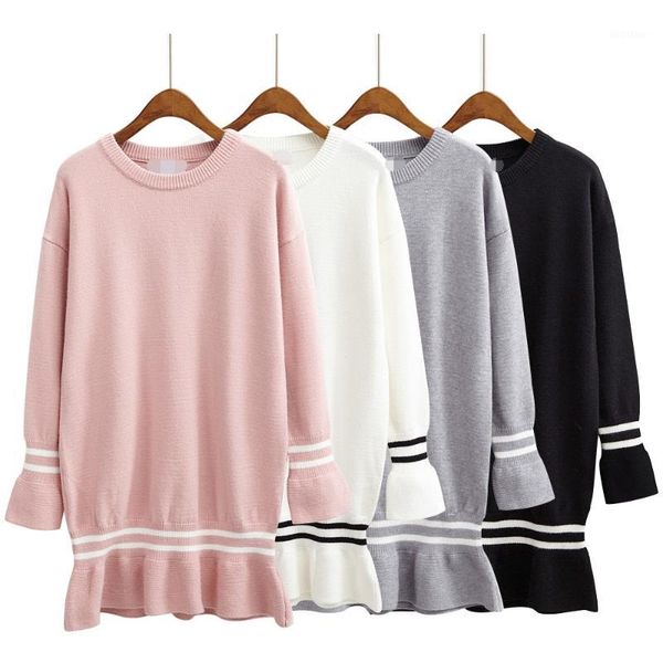 

women's sweaters wholesale- winter harajuku women 2021 korean black kawaii oversized pink retro striped fish tail autumn christmas swea, White;black