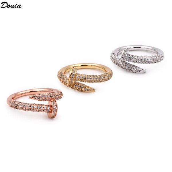 

donia jewelry luxury ring exaggerated european and american fashion nails titanium micro-inlaid zircon creative designer with box, Silver