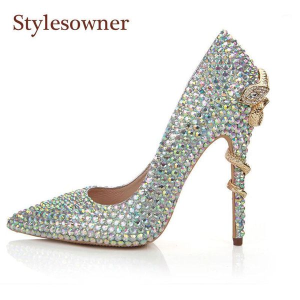 

bride wedding dress crystal shoes luxury colorful diamond slip on snake decor thin high heel shallow mouth pointed toe pumps1, Black