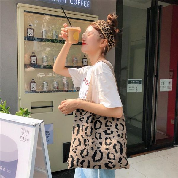 

casual knitted handle bags women portable shoulder totes big capacity clutch youth ladies simple versatile bag