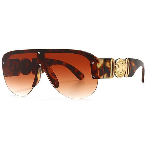 

Oversized Women Half Frame Gradient Sunglasses 2021 Retro Wide Leg Siamese Sun Glasses Design Personality Goggles, White;black