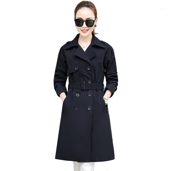 

boutique plus size women's spring windbreaker medium long section autumn new fashion korean double-breasted jacket overcoat1, Tan;black