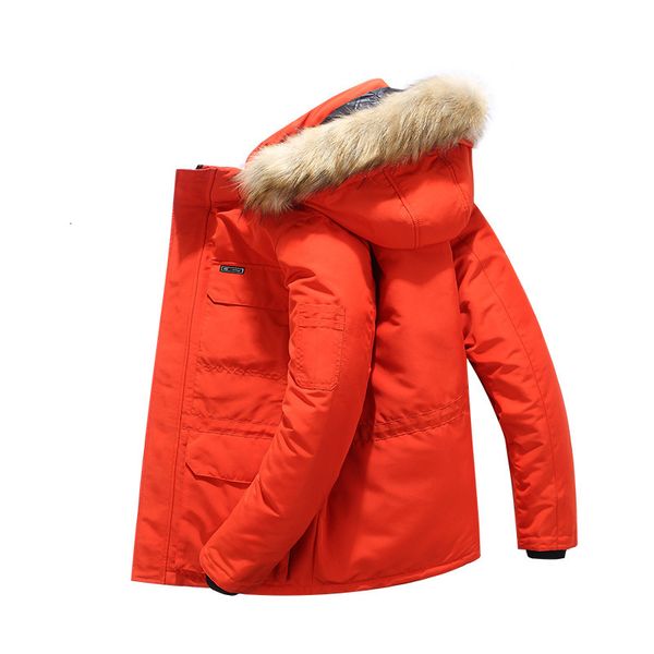 

big sizes mens down coat winter jacket hoodies down parka fur collar 5xl 6xl windbreaker outerwear casual jackets orange white, Black