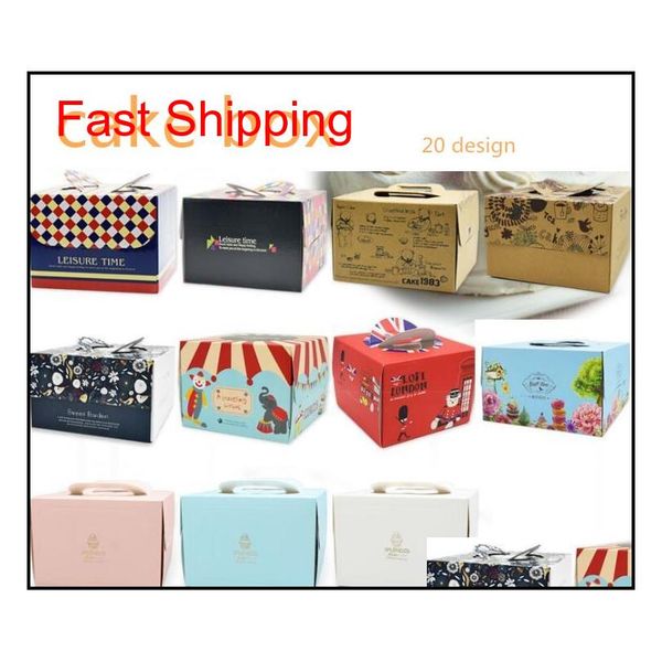

20 designs portable cake carriers with cork base 8 inch/6 inch handle bakery cake boxes pastry biscuit mousse bread c qyljik bdetoys