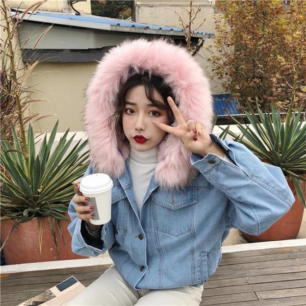 

denim feminine women warm denim short coat collar jacket slim winter hooded outwear coats vintage autumn long sleeve coat1, Black;brown